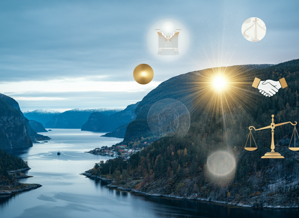 Scandinavian-inspired design symbolizing actions, deeds, and morality.