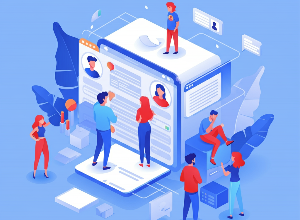 Illustration of a diverse online forum community interacting on a modern platform.