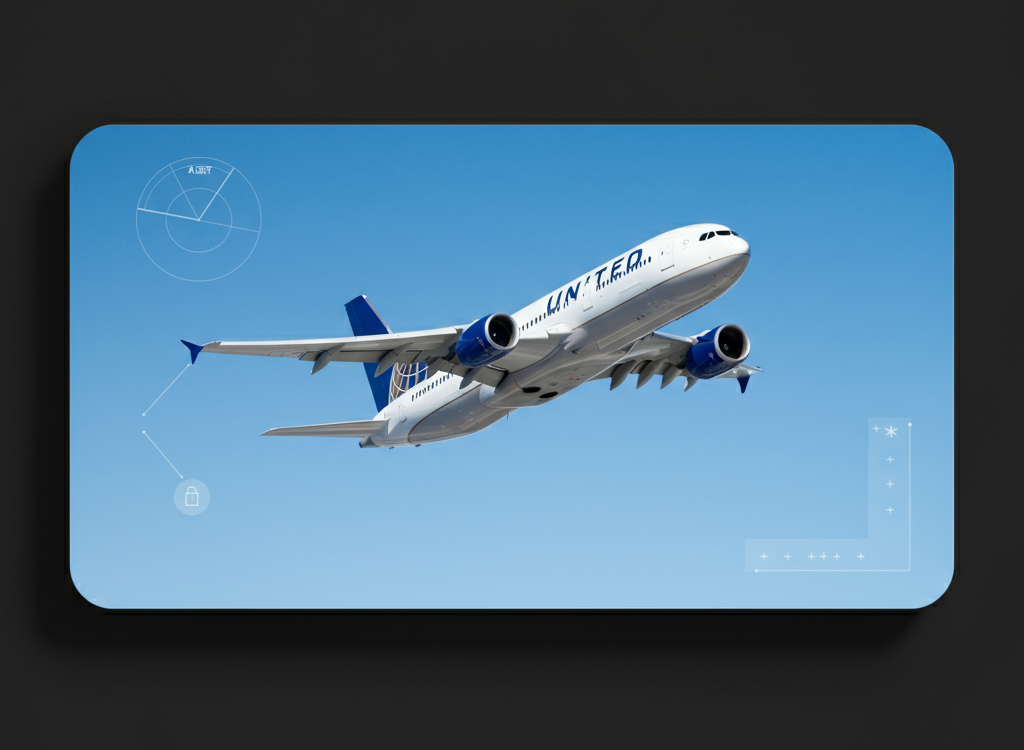 United Airlines aircraft in flight with emergency visuals